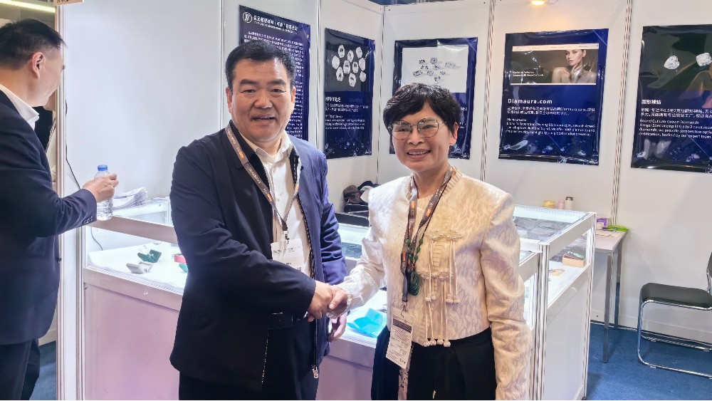 歡迎河南商務廳領導親臨弘元超硬材料展位！廳長與高總交流